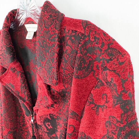 Christopher & Banks Chenille Brocade Full Zip Jacket Womens Large Red Whimsigoth - Picture 6 of 15